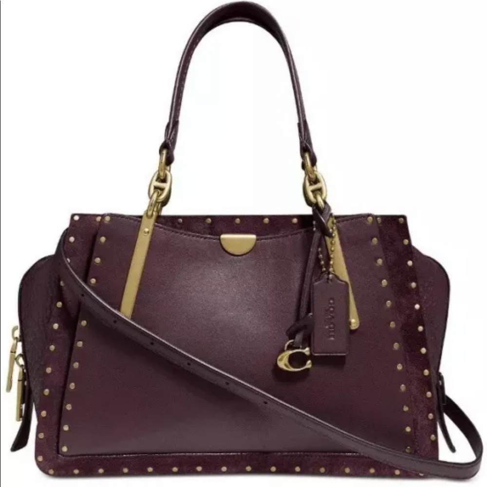 Coach Border Rivets Mixed 35617 Leather Dreamer Oxblood/Gold Satchel